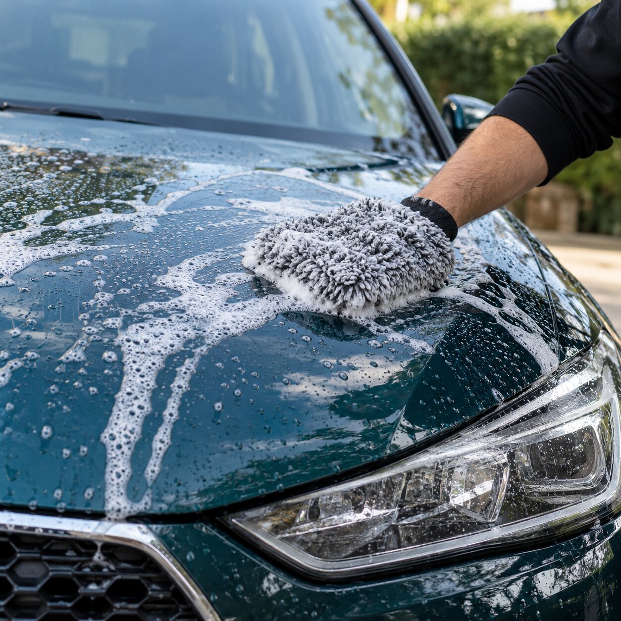 Realistic image of a car being washed and dried