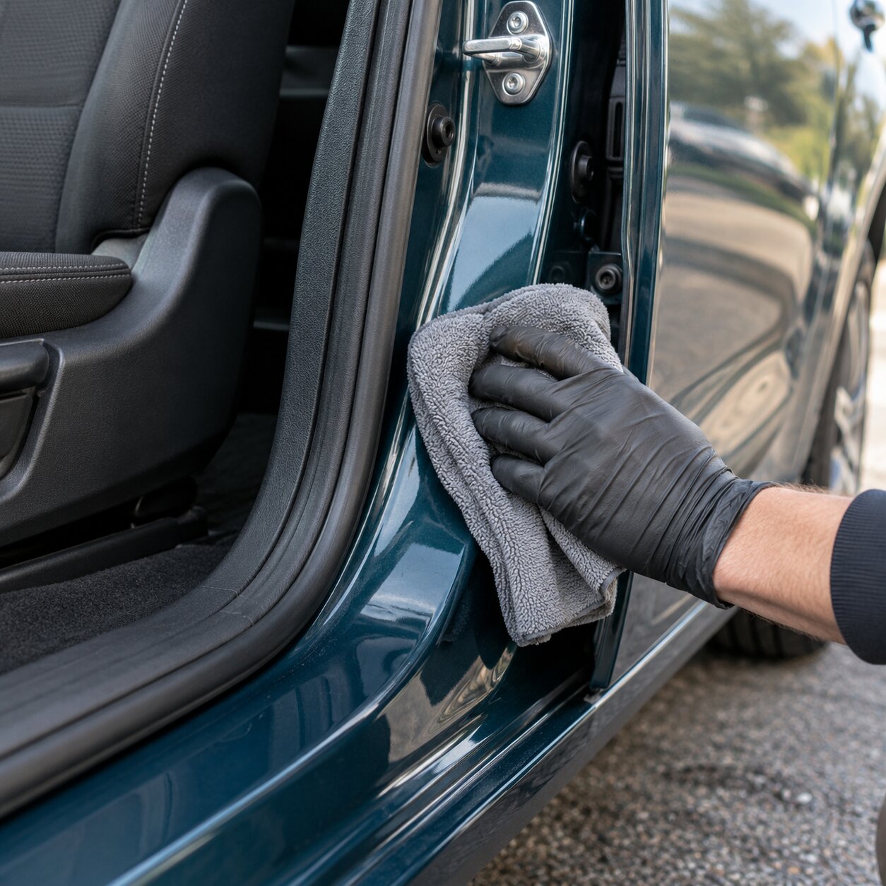 Realistic image of door shuts and boot shuts being wiped clean